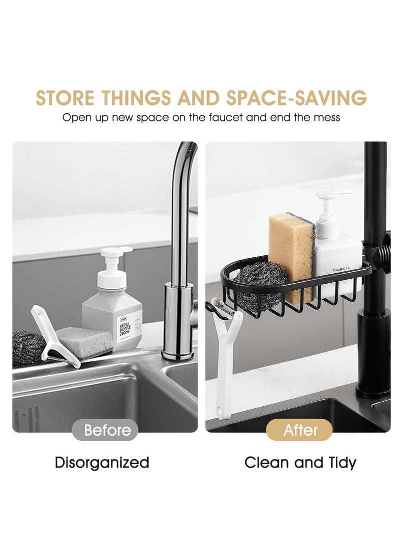 SOLARAE Faucet Rack, Sponge Holder for Kitchen & Bathroom Stainless Steel Adjustable Faucet Rack for Holding Sponge/Soap/Shampoo/Shower Caddy Shelf Detachable Faucet Rack (Black) - Image 4