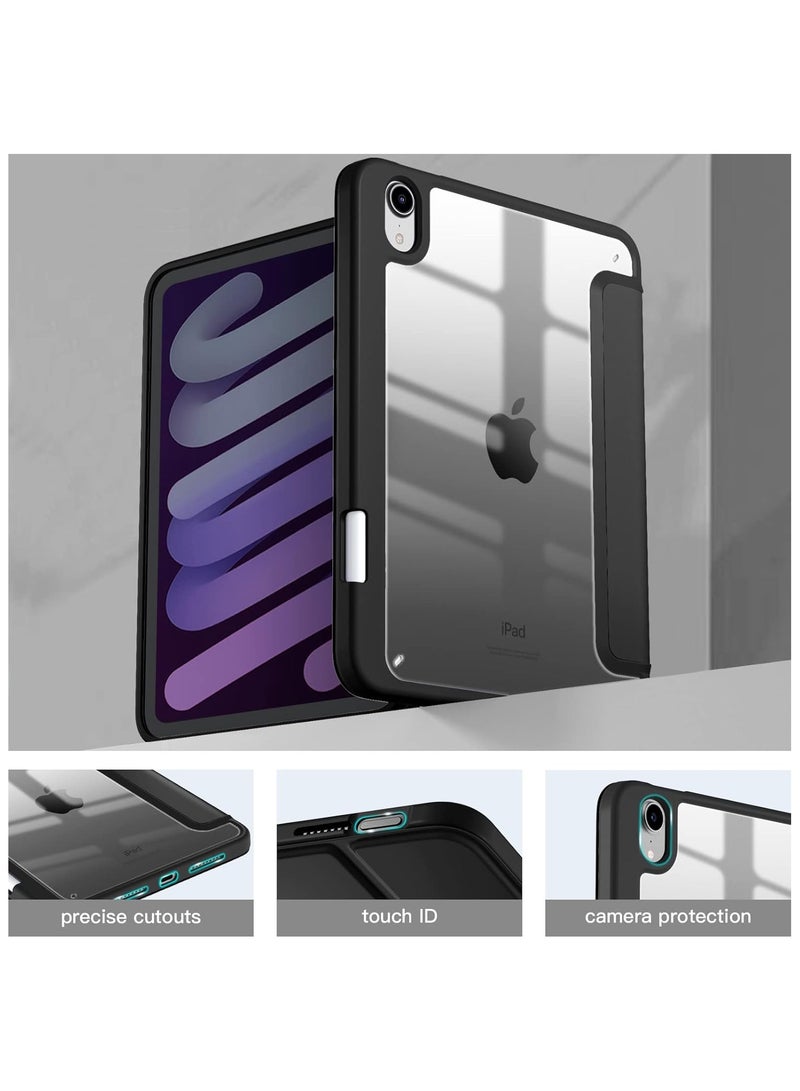 DUSALA Case for iPad mini 7 (A17 Pro, 7th Generation) 2024 / iPad mini 6 (6th Gen) 8.3 Inch with Pencil Holder, Slim Stand Protective Cover with Clear Transparent Back Shell for iPad mini 8.3 inch Tablet, Support Auto Wake/Sleep, (Black) - Image 3