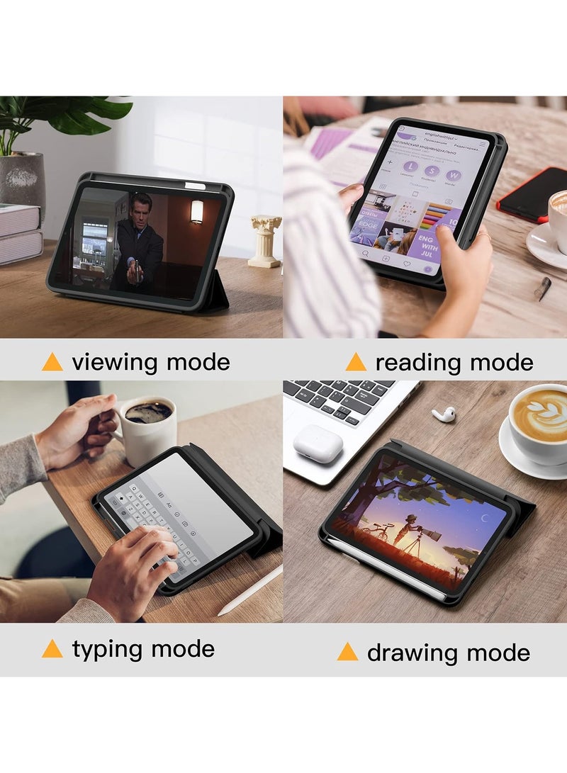 DUSALA Case for iPad mini 7 (A17 Pro, 7th Generation) 2024 / iPad mini 6 (6th Gen) 8.3 Inch with Pencil Holder, Slim Stand Protective Cover with Clear Transparent Back Shell for iPad mini 8.3 inch Tablet, Support Auto Wake/Sleep, (Black) - Image 4