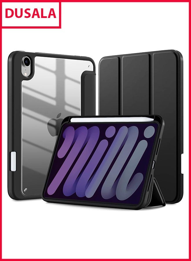 DUSALA Case for iPad mini 7 (A17 Pro, 7th Generation) 2024 / iPad mini 6 (6th Gen) 8.3 Inch with Pencil Holder, Slim Stand Protective Cover with Clear Transparent Back Shell for iPad mini 8.3 inch Tablet, Support Auto Wake/Sleep, (Black) - Image 1