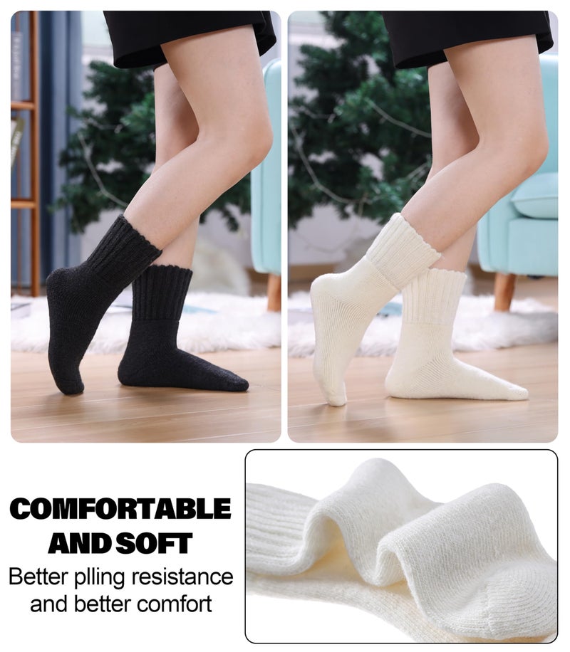 SDBING Boot Socks for Women Winter Warm Soft Cozy Thick Thermal Hiking Crew Socks Gift 3 Pairs (Cream Black Gray 3 Pairs, 6-10) - Image 2