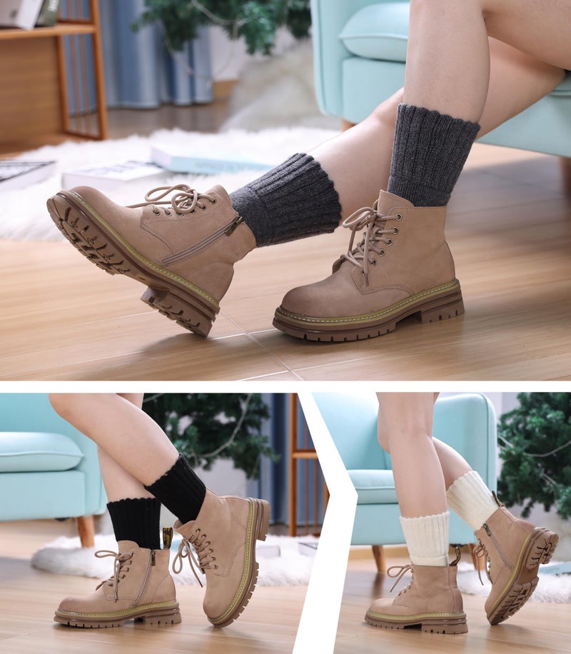 SDBING Boot Socks for Women Winter Warm Soft Cozy Thick Thermal Hiking Crew Socks Gift 3 Pairs (Cream Black Gray 3 Pairs, 6-10) - Image 4