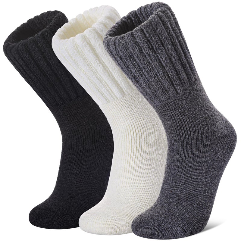 SDBING Boot Socks for Women Winter Warm Soft Cozy Thick Thermal Hiking Crew Socks Gift 3 Pairs (Cream Black Gray 3 Pairs, 6-10) - Image 1