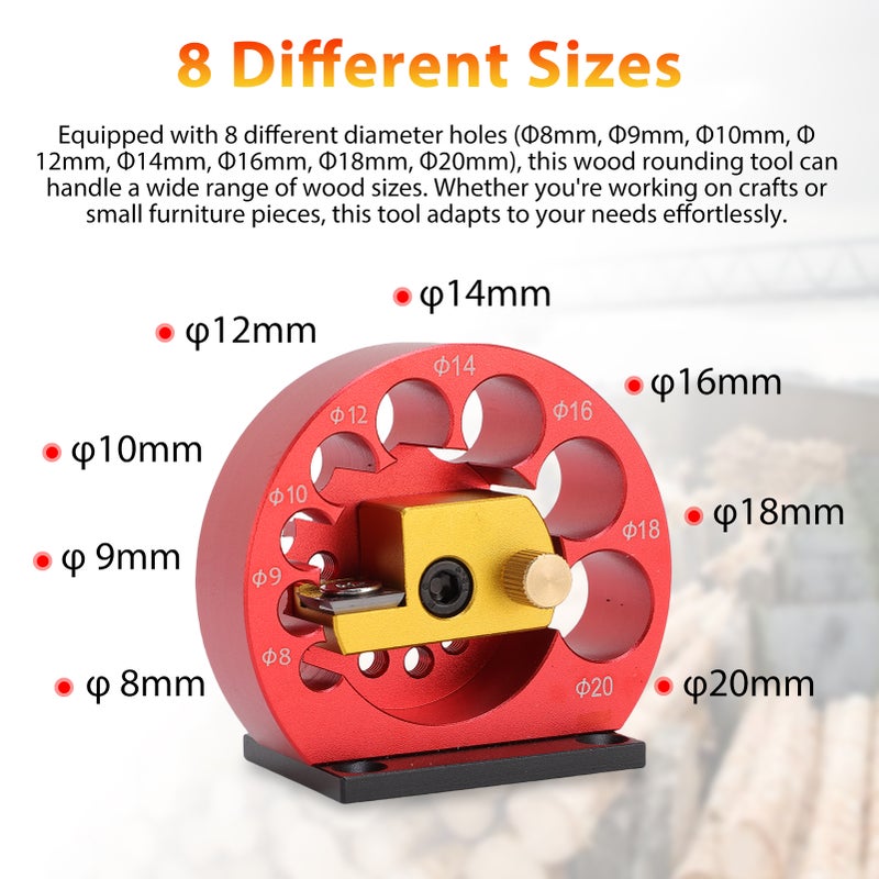 Wood Rounding Tool, Round Rod Auxiliary Tool with Carbide Blade, Round Structure Dowel Maker Jig, 8 Sizes Holes (Φ8-20mm), Electric Drill Milling Dowel Auxiliary Tool for Woodworking, Furniture Making Gold - Image 4
