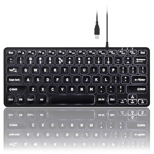 Perixx PERIBOARD-332 Wired Backlit USB Keyboard - Mini 11.22x4.57x0.83 Inches - Slim Scissor Keys with Big Font - White Illuminated LED - US English - Image 1