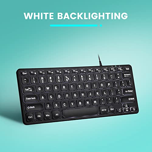 Perixx PERIBOARD-332 Wired Backlit USB Keyboard - Mini 11.22x4.57x0.83 Inches - Slim Scissor Keys with Big Font - White Illuminated LED - US English - Image 5