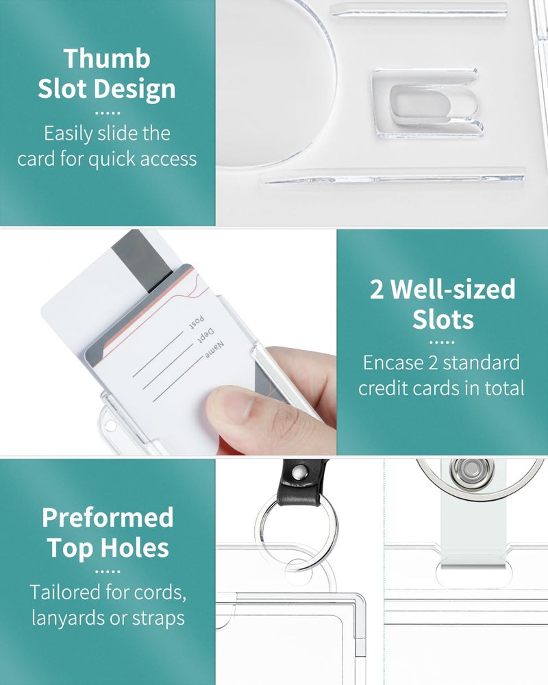 Uniclife 2 Pack Thumb-Slot Badge Holder 2-Card Horizontal Clear Plastic Case with Retractable Keychain Badge Reel for up to 8 oz Hard Card Protector for IDs Credit Cards Driverâ€™s Licenses and Passes - Image 5