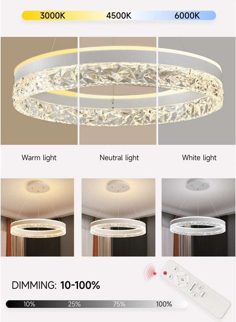 Modern LED Chandelier with Remote Dimming | Adjustable Acrylic Ring Design | Pendant Light for Kitchen, Dining & Living Room | Ideal for Arabic Interiors - Image 5