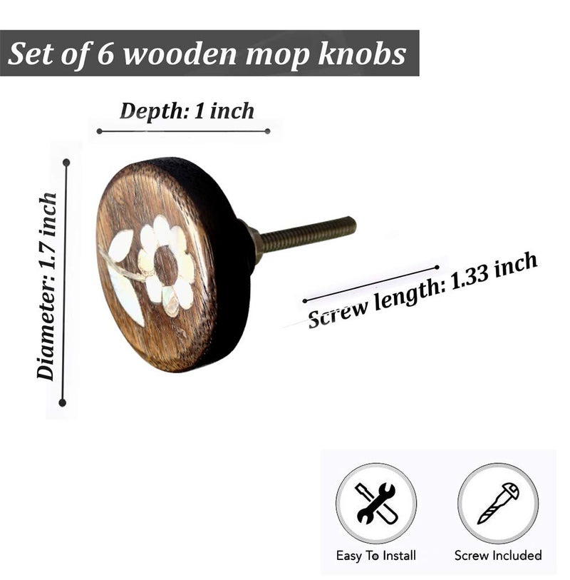Perilla Home Set of 6 Wooden Knobs for Cabinet & Drawers Decorative Daisy Flower Antique Knobs Pull for Home Kitchen Cabinet Hardware Cupboard Glass Door Dresser Wardrobe and Drawer Pulls - Image 4