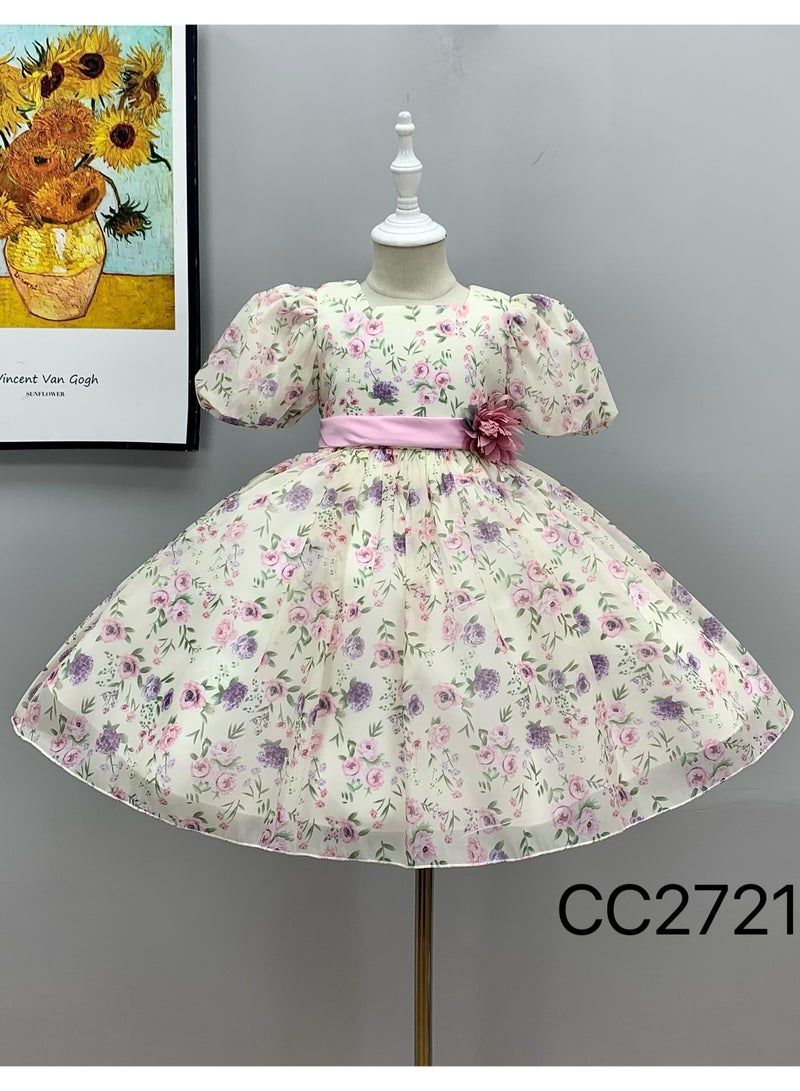 D'Daniela Floral Puff Sleeve Dress - Image 3