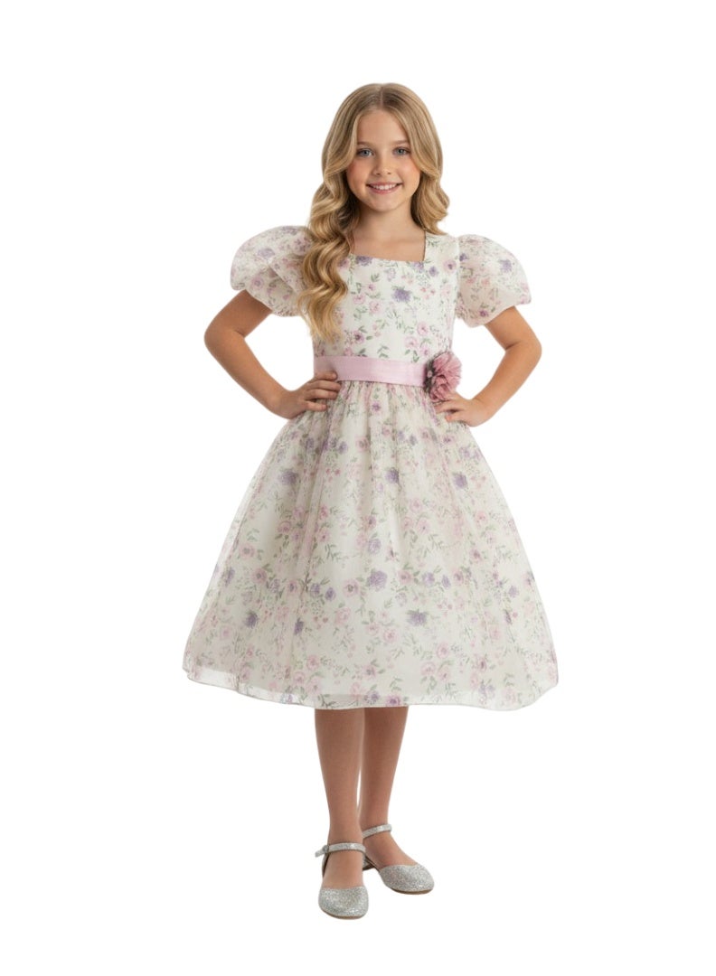 D'Daniela Floral Puff Sleeve Dress - Image 1