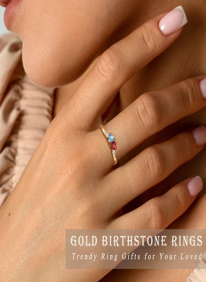 Sistble Birthstone Rings Mothers Day Gifts for Daughter Dainty Gold Stackable Rings with Amethyst Pink Tourmaline Ring Daughter Sister Birthday Gifts for Best Friend Friendship Jewelry - Image 2
