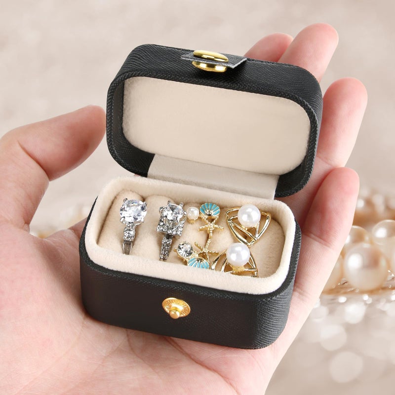 KUKUVR Small Travel Jewelry Box For Ring Stud Earring, Mini Jewelry Ring Holder for Multiple Rings, Portable Jewelry Storage Organizer Case (Black) - Image 1