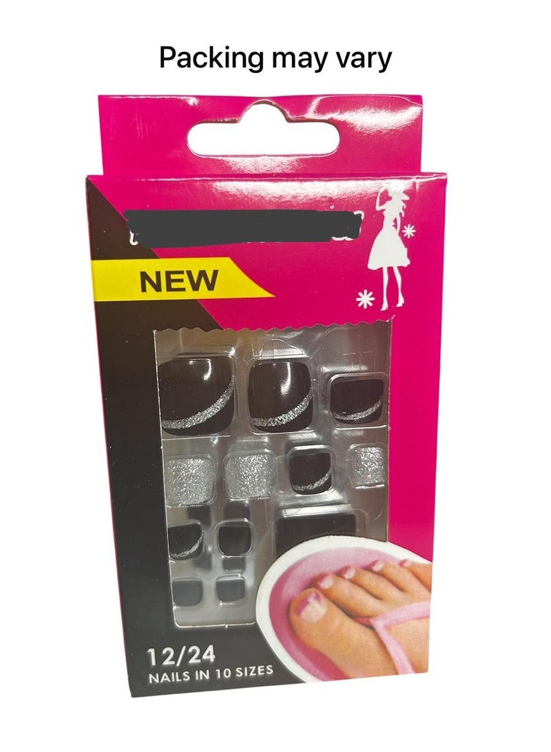 Generic Pack of 12 Fake Toenails - Unique Design Double Sided Adhesive 