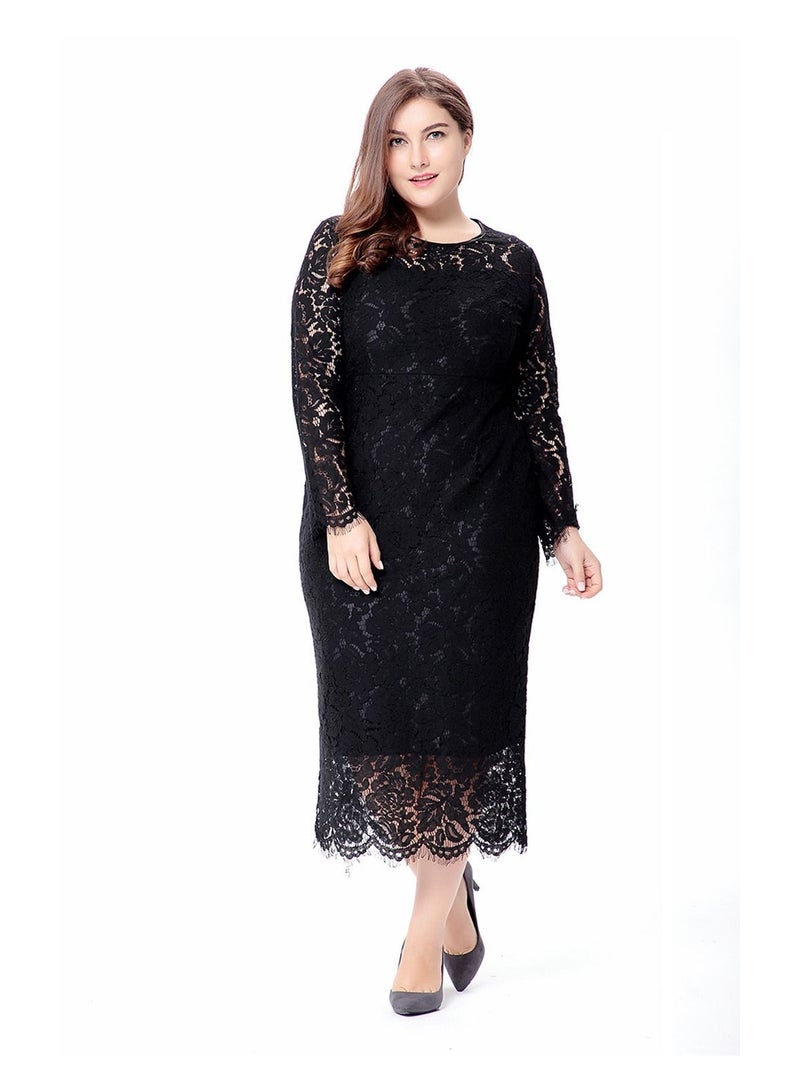 Loquat Women's Large Long Sleeved Lace Fitting Dress 