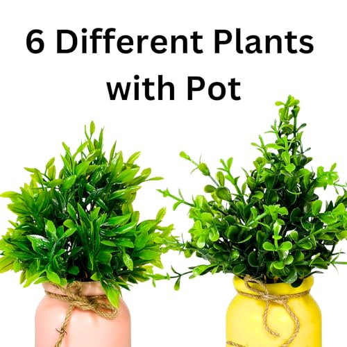 Dekorly Artificial Pot Flowers Small Fake Plants with Pot Mini Potted Plants for House Office Tabletop Decoration (Pack of 6) - Image 4