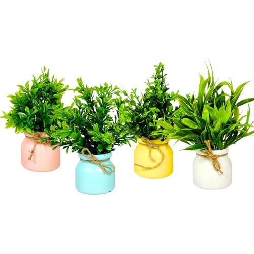 Dekorly Artificial Pot Flowers Small Fake Plants with Pot Mini Potted Plants for House Office Tabletop Decoration (Pack of 6) - Image 5