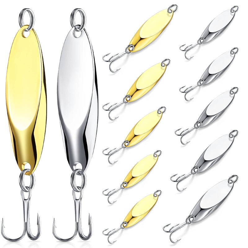 BBTO 30 Pieces Fishing Spoons Lures, Hard Metal Treble Hooks Fishing Spoons for Huge Distance Cast Saltwater Freshwater in 1/5 1/4 3/8 1/2 3/4 oz (Gold, Silver) - Image 1