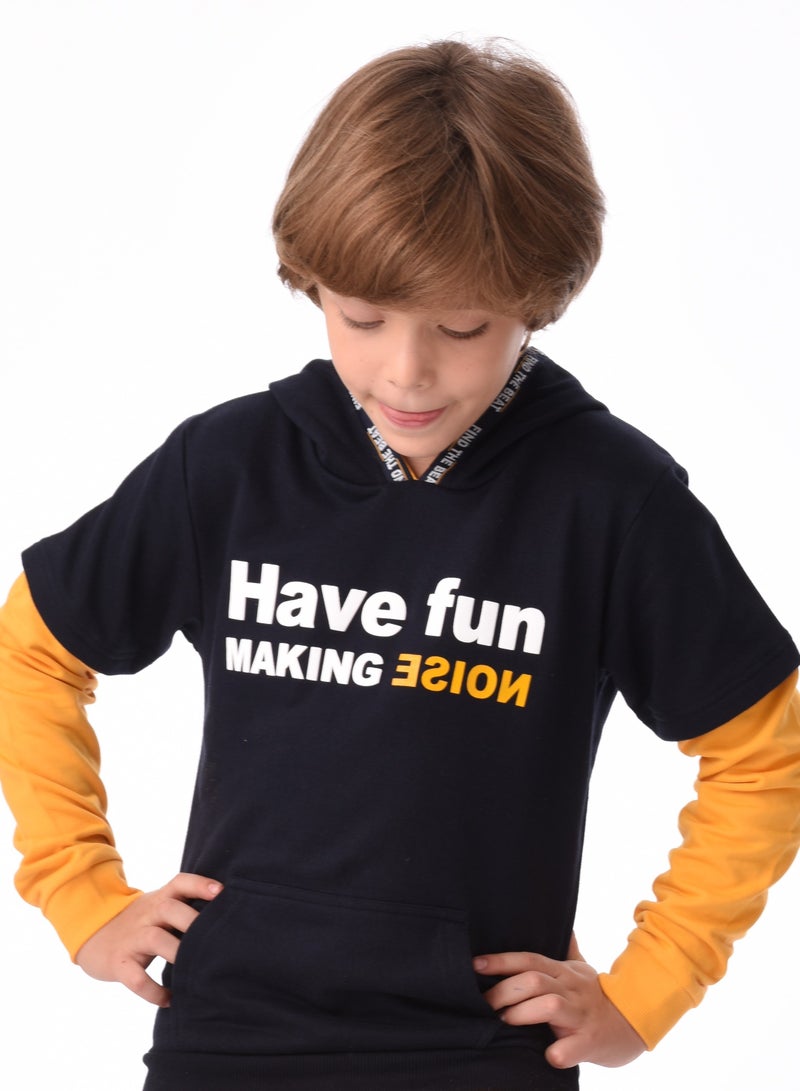 URBASY Kids 100% Cotton Hooded Jogger Set- Navy and Mustard - Image 3