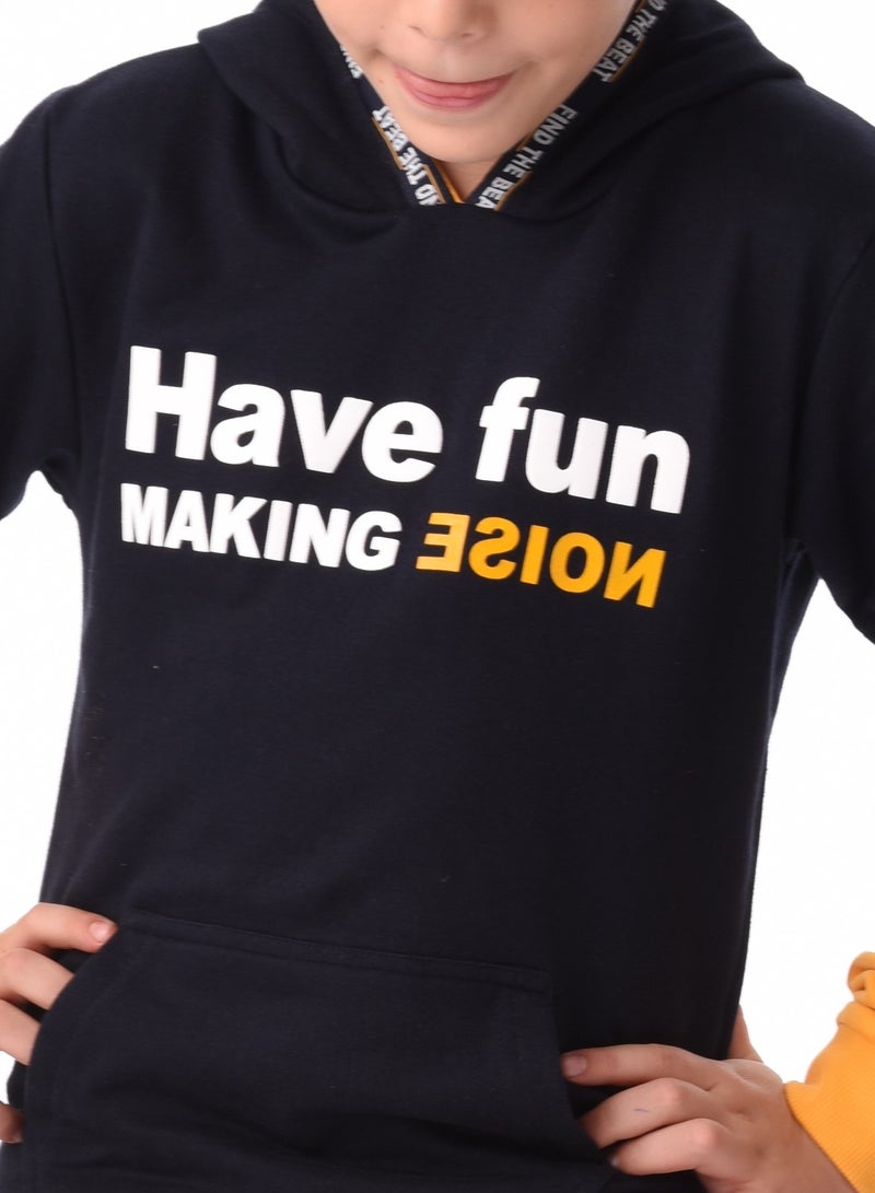 URBASY Kids 100% Cotton Hooded Jogger Set- Navy and Mustard - Image 5