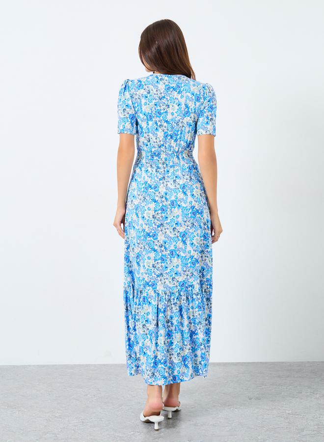 ستايلي فستان طويل بتفاصيل كسرات وطبعة زهور - Image 5