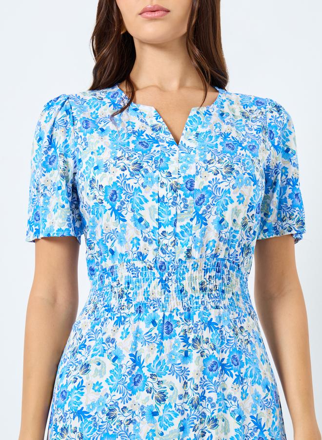 ستايلي فستان طويل بتفاصيل كسرات وطبعة زهور - Image 4