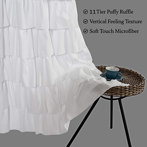 WestWeir Ruffle Shower Curtain,84-inches Extra Long,White Ruffled Bath Curtains for Bathroom,Fabric Farmhouse Decor,Soft Touch Decorative Cloth Texture,(L84xW72 inch,1 Panel) - Image 2