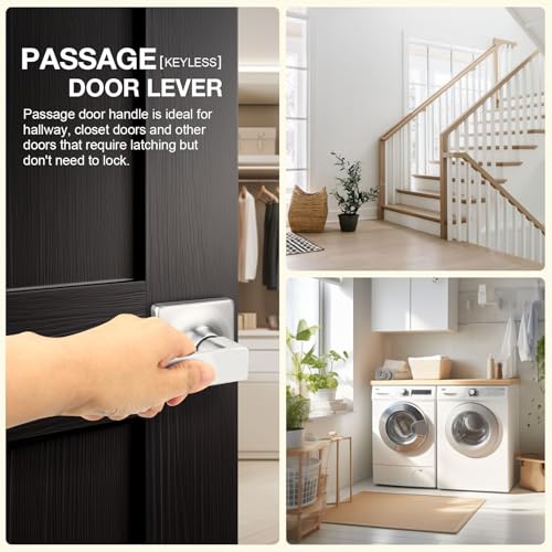 GOBEKOR 5 Pack Brushed Nickel Passage Door Levers Interior Door Handles for Hallway Square Closet Door Lock Keyless Straight Lever Door Handles - Image 3