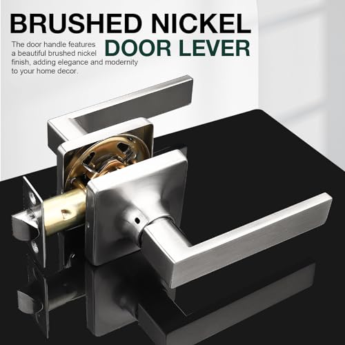GOBEKOR 5 Pack Brushed Nickel Passage Door Levers Interior Door Handles for Hallway Square Closet Door Lock Keyless Straight Lever Door Handles - Image 2