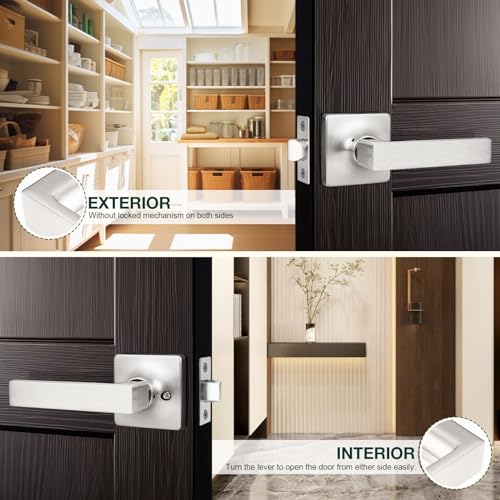 GOBEKOR 5 Pack Brushed Nickel Passage Door Levers Interior Door Handles for Hallway Square Closet Door Lock Keyless Straight Lever Door Handles - Image 4