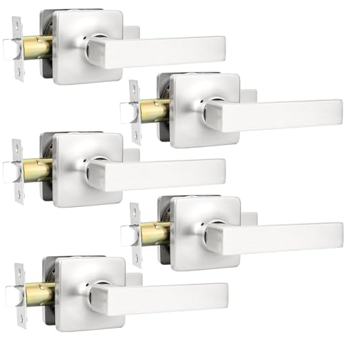 GOBEKOR 5 Pack Brushed Nickel Passage Door Levers Interior Door Handles for Hallway Square Closet Door Lock Keyless Straight Lever Door Handles - Image 1