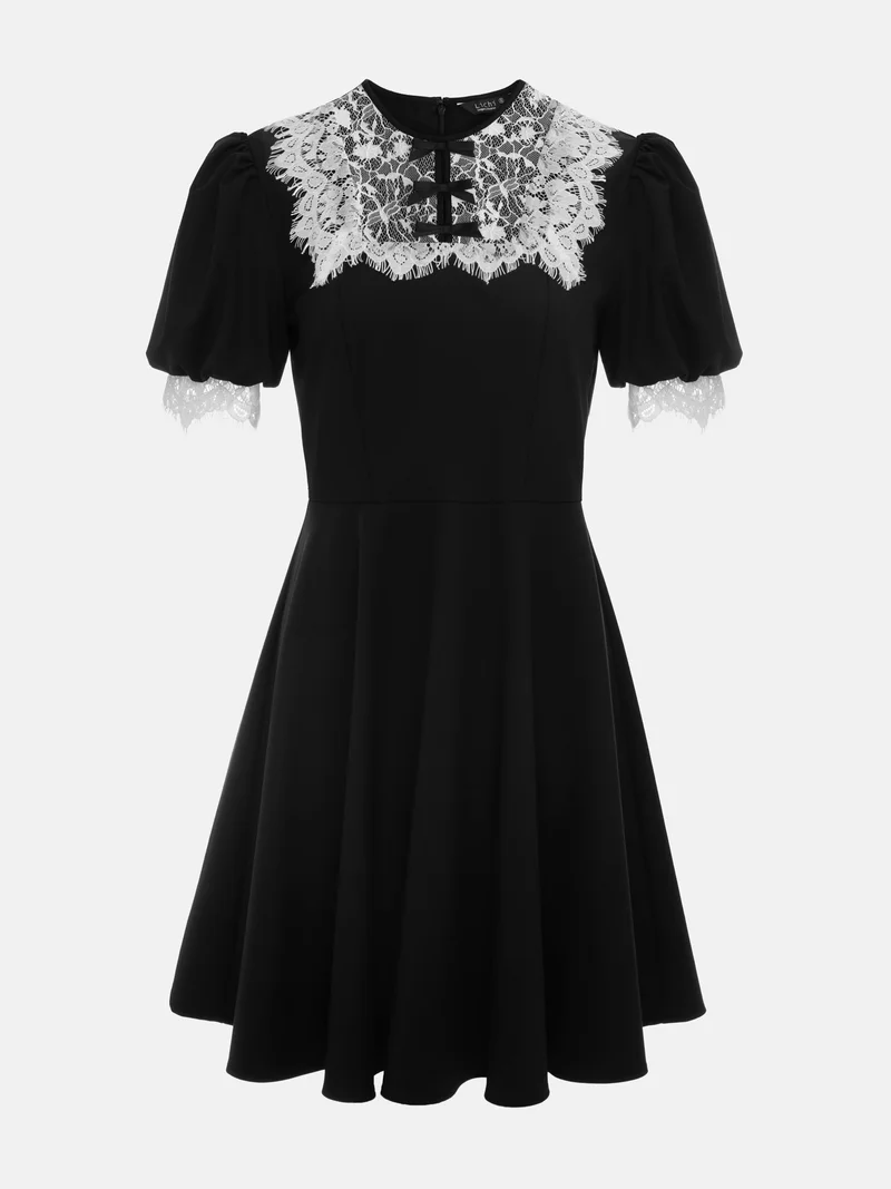 Lichi Mini dress with lace collar and cuffs