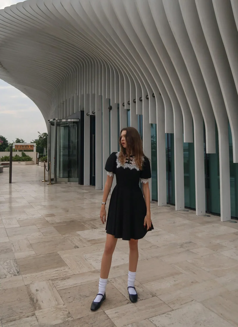 Lichi  Mini dress with lace collar and cuffs for Women | Best Price UAE