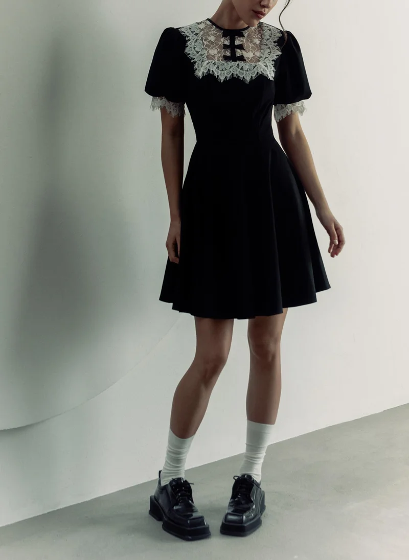 Lichi  Mini dress with lace collar and cuffs for Women | Best Price UAE