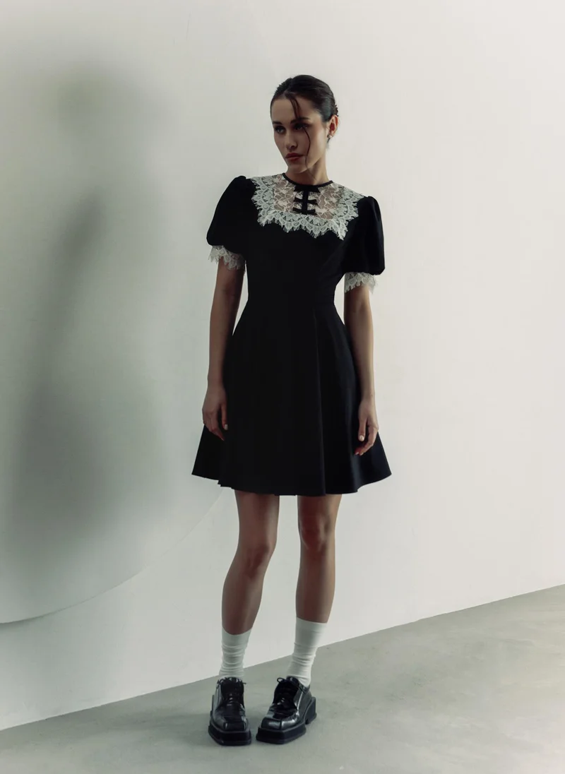 Lichi  Mini dress with lace collar and cuffs for Women | Best Price UAE