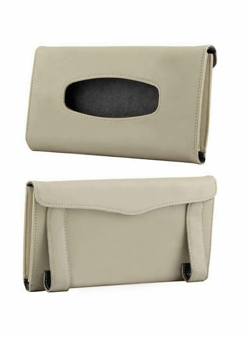 KASTWAVE Car Sun Visor Tissue Holder, Beige PU Leather Tissue Dispenser Hanging Case to Clip On Your Car Door Or Back Seat Pocket, Interior Accessories Pouch for Wipes  - Image 5