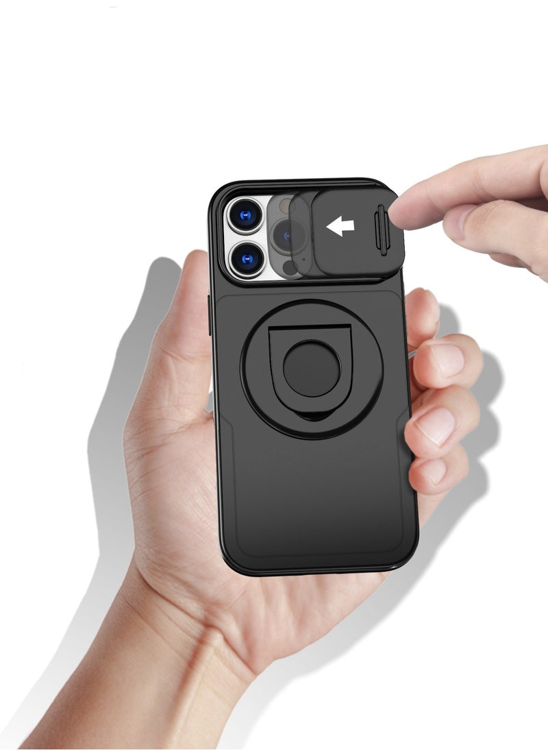 Generic Sliding Camera Cover Magsafe Magnetic Phone Case for iPhone 16 PLUS with Ring Holder Black  - Image 3