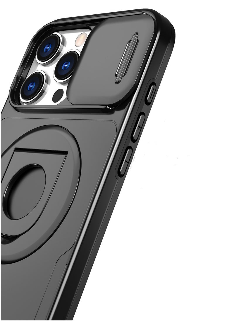 Generic Sliding Camera Cover Magsafe Magnetic Phone Case for iPhone 16 PLUS with Ring Holder Black  - Image 4