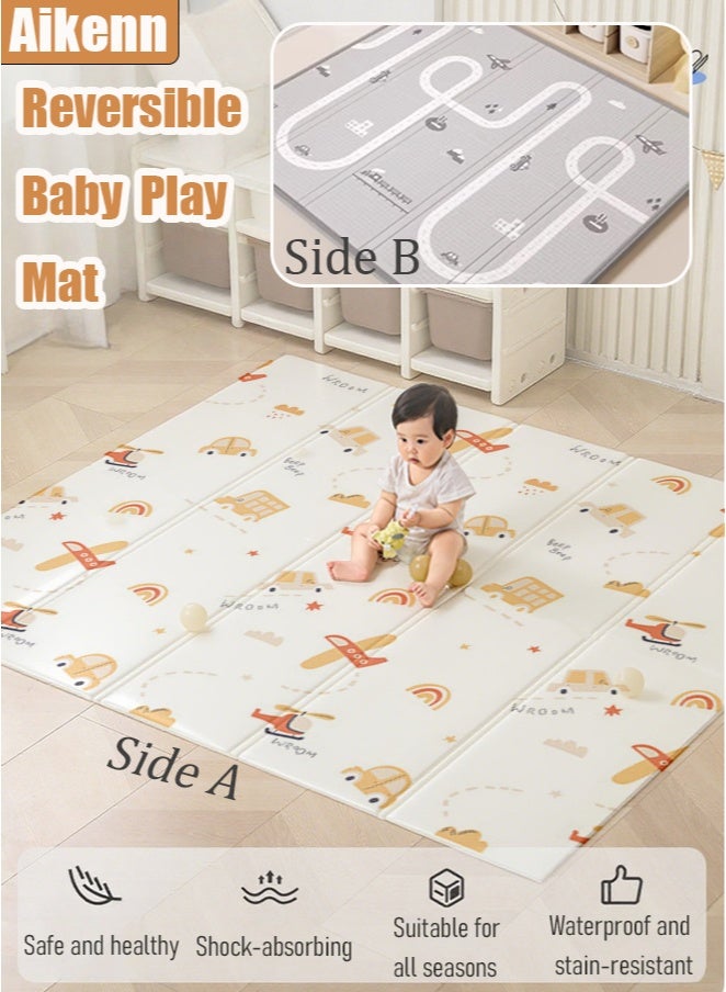 Aikenn Baby Play Mat,Reversible Baby Play Mat Baby Mat For Floor,Foldable Baby Play Mat,Soft Cushioning Foam Play Mats For Babies And Toddlers,Foldable Washable Baby Crawling Mat,For Baby To Play On Floor Bedroom Nursery Playroom(200*180*1cm) - Image 1