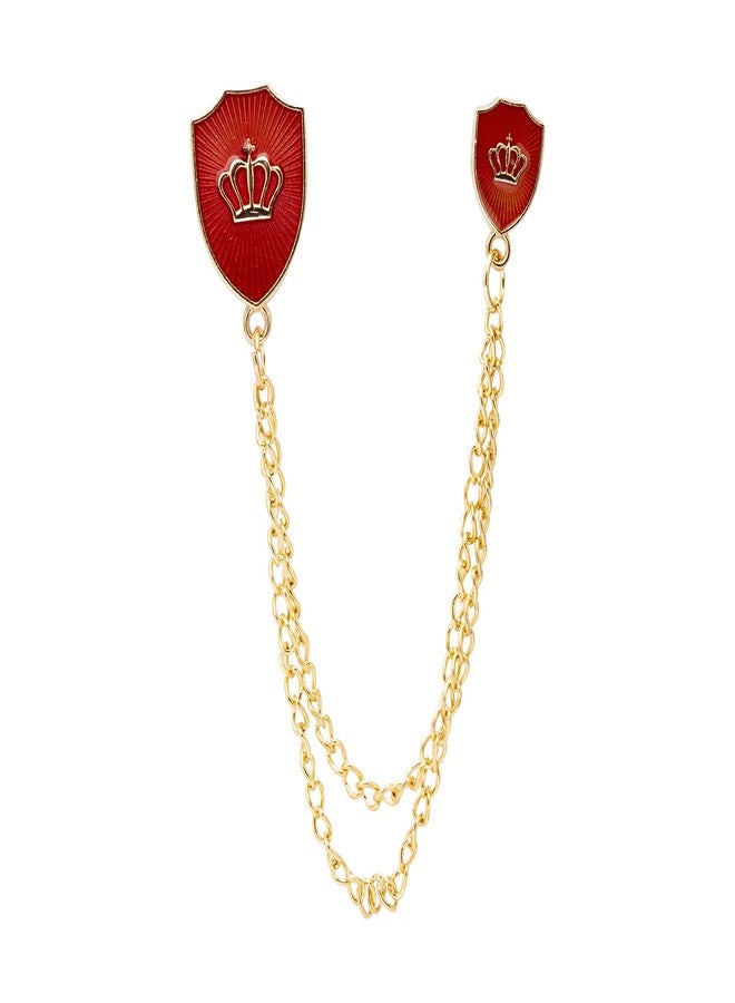 Knighthood Red Shield with Crown Symbol and Hanging Chain Alloy Lapel Pin Brooch - Image 1