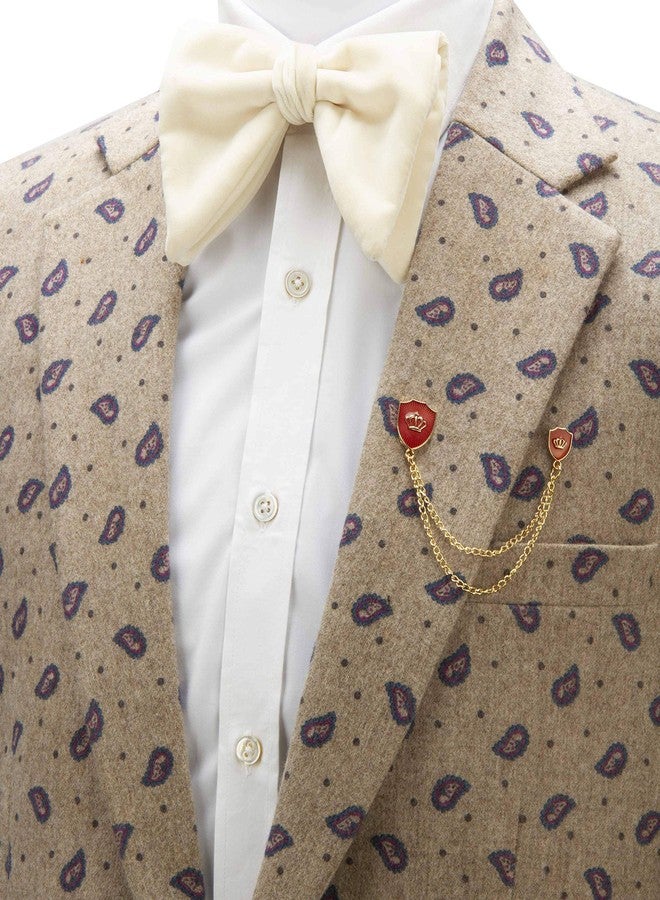 Knighthood Red Shield with Crown Symbol and Hanging Chain Alloy Lapel Pin Brooch - Image 4