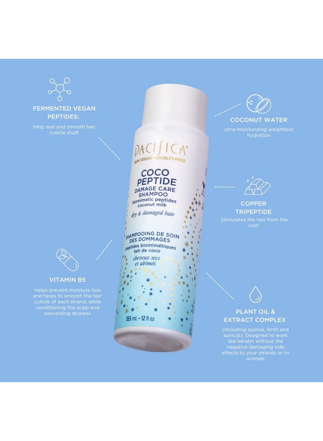 Pacifica Beauty Coco Peptide Damage Care Shampoo, Haircare, Vitamin B5, Treat Split Ends, Hair Breakage, Repair Damage From Bleach, Color Treated Hair, For Dry, Damaged Hair, Vegan, 12 Fl Oz (1 Count) - Image 5