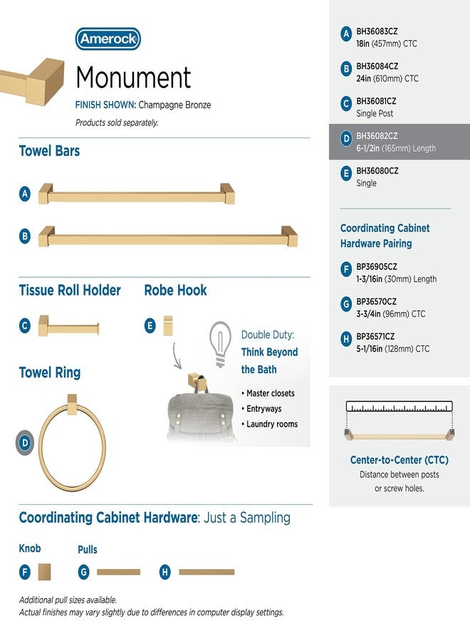 Amerock Champagne Bronze Towel Bar | 6-1/2 in Length | Monument Finish | Bath & Kitchen Towel Holder - Image 4