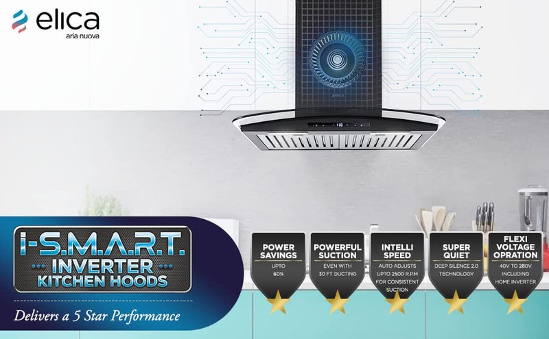 Elica Elica iSMART 5 STAR Performance 60 cm Kitchen Chimney with Inverter Technology and 15 Years Warranty iSMART GLACE TRIM BF LTW 60 NERO  - Image 3