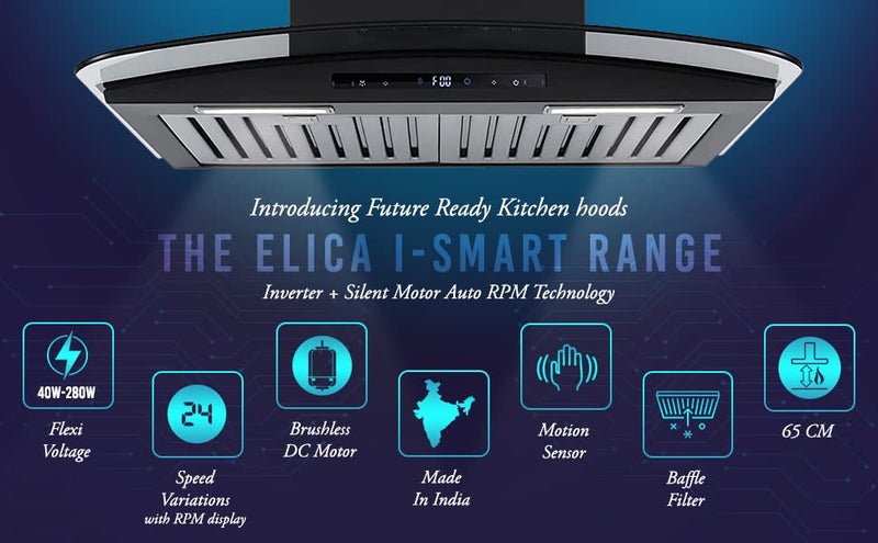Elica Elica iSMART 5 STAR Performance 60 cm Kitchen Chimney with Inverter Technology and 15 Years Warranty iSMART GLACE TRIM BF LTW 60 NERO  - Image 4