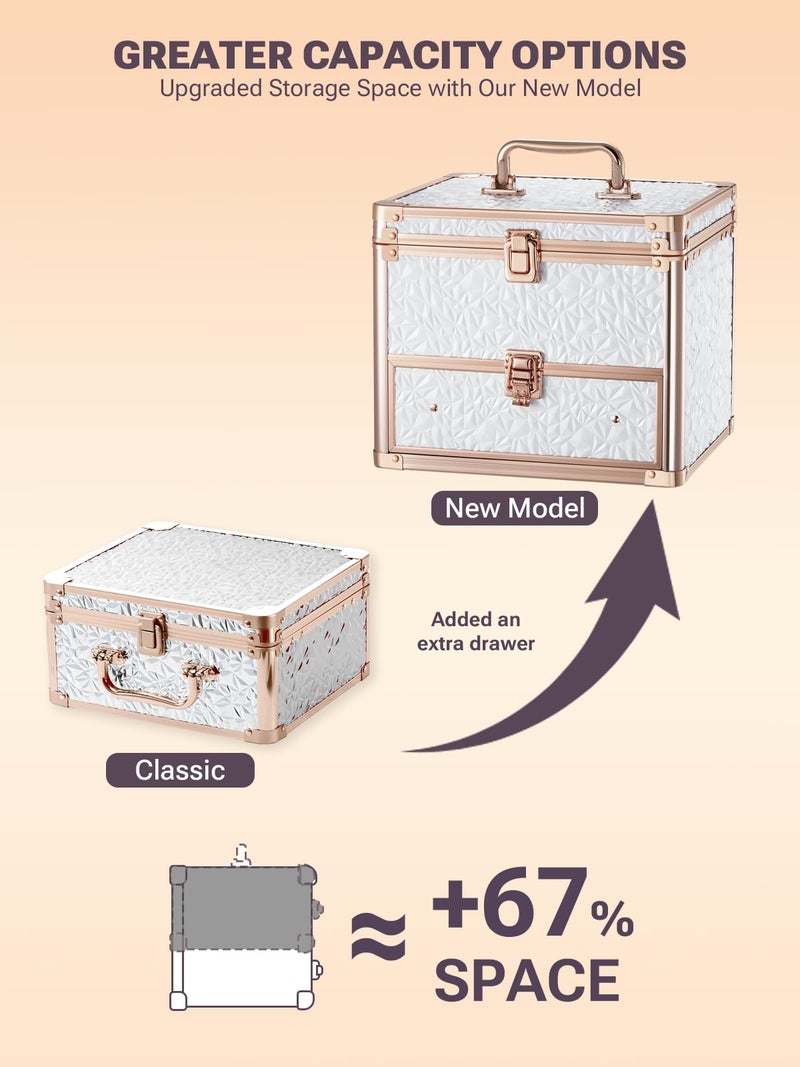 Qislee Makeup Box with A Detachable Lighted Mirror, Waterproof Travel Train Case, Cosmetic Organizer and Makeup Suitcase with Adjustable Dividers, Magnetic LED Mirror(Bright White) - Image 5