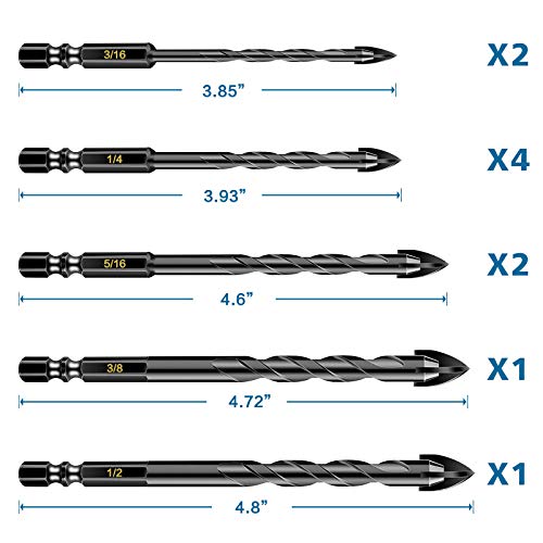 DKIBBITH Masonry Concrete Drill Bit Set for Tile, Brick, Glass, Plastic and Wood, Tungsten Carbide Tip Work with Ceramic Tile, Wall Mirror, Paver on Concrete or Brick Wall, 10 Pcs - Image 2