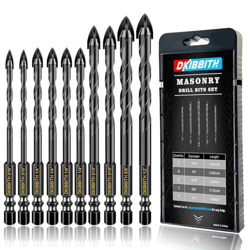 DKIBBITH Masonry Concrete Drill Bit Set for Tile, Brick, Glass, Plastic and Wood, Tungsten Carbide Tip Work with Ceramic Tile, Wall Mirror, Paver on Concrete or Brick Wall, 10 Pcs - Image 1