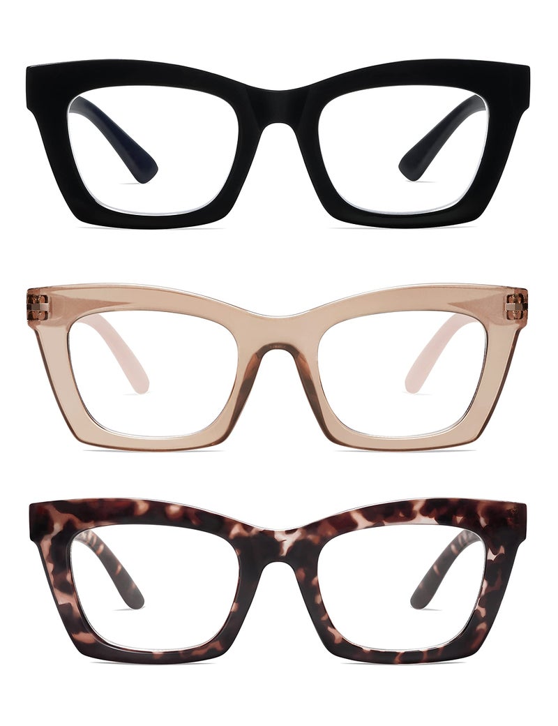AMOMOMA 3 Pack Trendy Oversized Blue Light Stylish Readers for WomenRetro Square Cute Sturdy Computer Womens Reading Glasses AM6042 BlackBrownPurple Tortoise 15