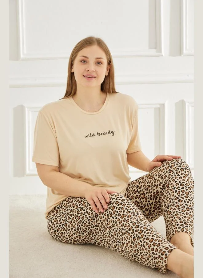 ليلا Lela Plus Size Patterned Regular Fit Short-Sleeved Comfortable Pajama Set Women's PAJAMA SET 65750502